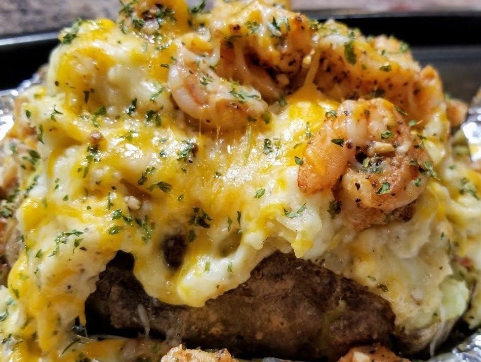 Shrimp, Broccoli and Cheese Loaded Baked Potato TASTE N C KITCHEN